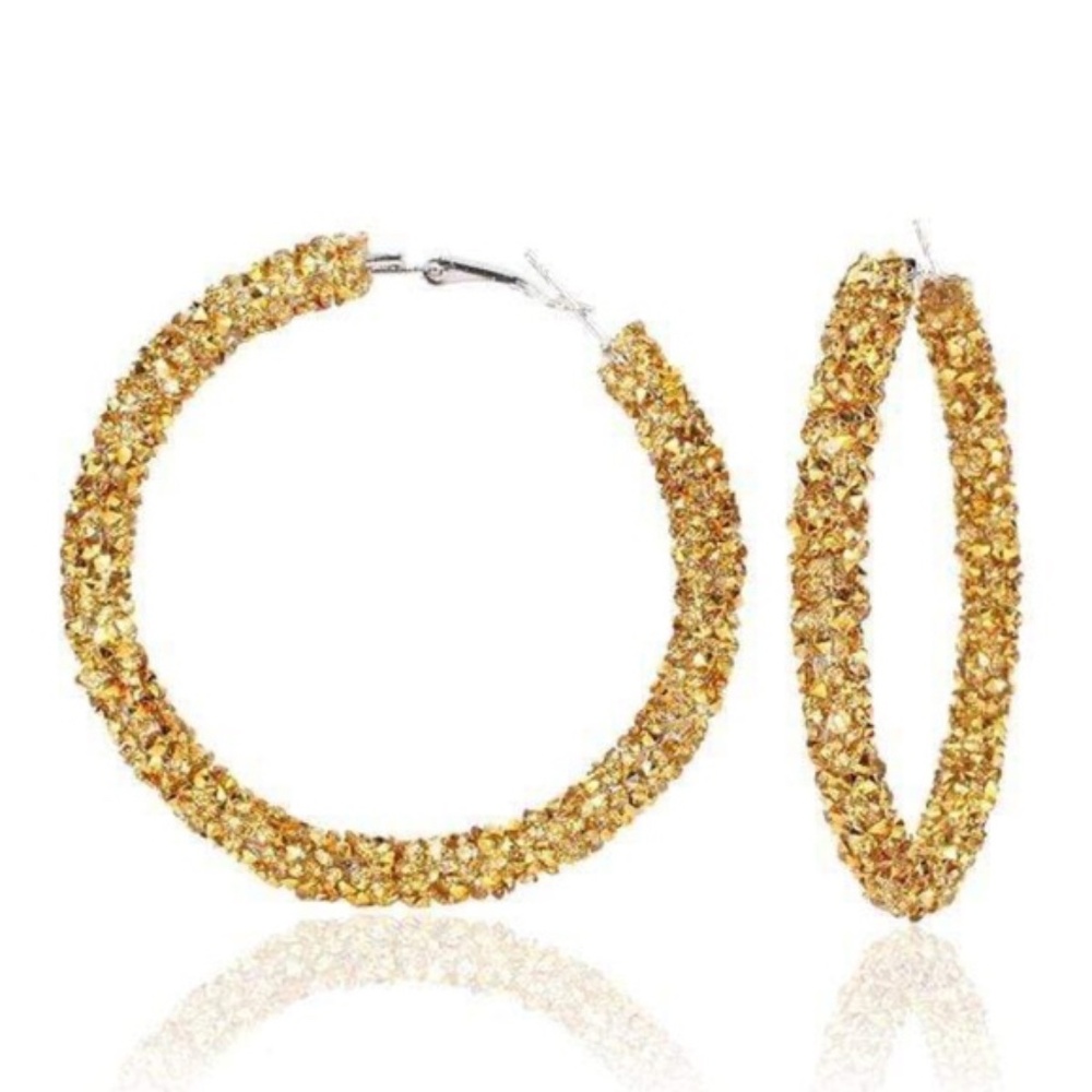 Womens Gold Glitter Hoop Earrings